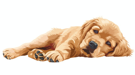 Golden retriever puppy on white flat vector isolated