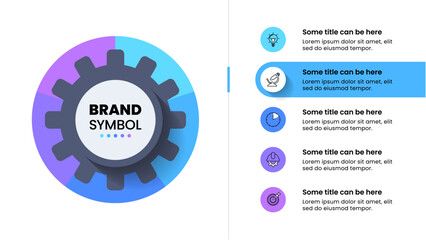Infographic template. Gear with 5 steps and icons