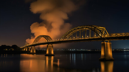 Obraz premium Aerial view of city at night with colorful lights and river. generative.ai