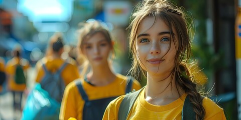 Young volunteers of diverse backgrounds coming together to clean up garbage outdoors for a charitable cause. Concept Community Service, Environmental Cleanup, Diversity Inclusion, Teamwork