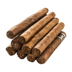 Stack of cigars with a white background