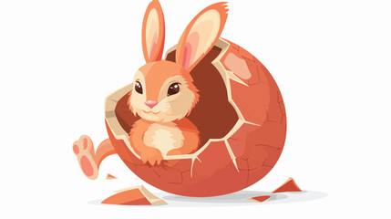 Easter bunny inside a cracked easter egg isolated on white