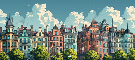 he cuntry, generative ai, landscape, architecture, curtoone, chasny house, background, art nouveau, city, skyline, skyscraper, building