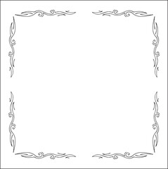 Elegant black and white ornamental frame, decorative border, corners for greeting cards, banners, business cards, invitations, menus. Isolated vector illustration.	
