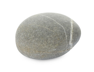 One grey stone isolated on white. Sea pebble