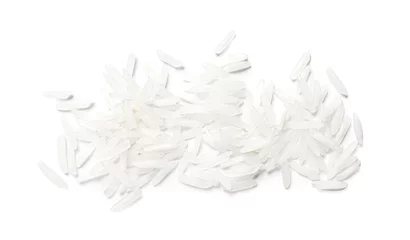Foto op Plexiglas Pile of raw basmati rice isolated on white, top view © New Africa
