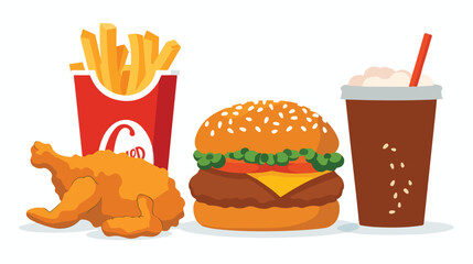 Fast food chicken soda burger potato flat vector isolated