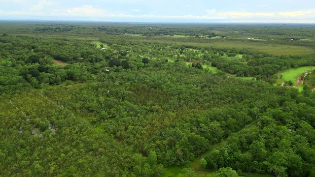 Aerial Drone of Over Real Estate Block Plot Covered with Trees in Rural Darwin Australia