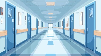 Long corridor in hospital flat vector isolated on white