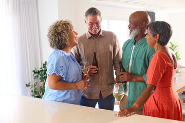 Group Of Mature Friends At Home Relaxing With Wine And Beer At Drinks Party Together