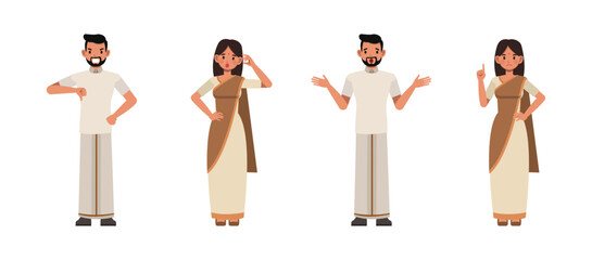 Set of Indian Businessman and businesswoman thumb down sign and irritable character vector design. Presentation in various action. People working in office planning, thinking and economic analysis.
