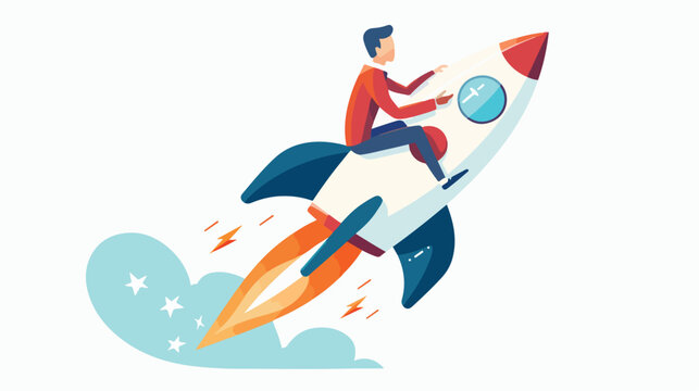 Man in flying rocket. Concept of successful business