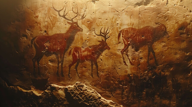 Ancient cave paintings depicting hunting scenes