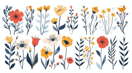 Floral collection flat vector isolated on white background