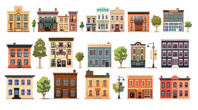 Flat town. A set of buildings. flat vector isolated on