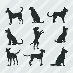 Dogs vector silhouettes bundle, Set of various pose dog collection