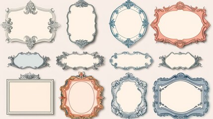 A set of colorful designs in European classic style on an isolated white background. Illustration