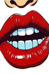 Mouth with red lipstic on white background. Pop art style poster design. Ai Generative