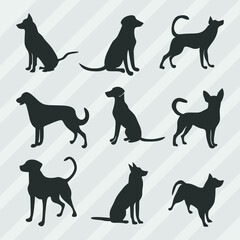 Dogs vector silhouettes bundle, Set of various pose dog collection