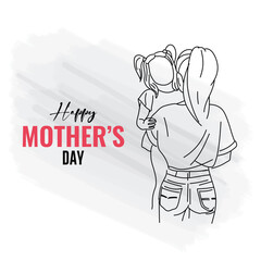 Happy mothers day with mom and daughter love relation, Minimalist card for Mother day, minimalist vector art