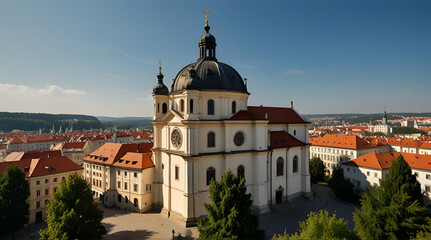 Church of Saint Gabriel, Benedictines order Beuronese Congregation monastery in Prague, Czech Republic, sunny day.generative.ai