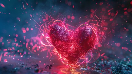 Heart symbol, love, abstract neon background. - obrazy, fototapety, plakaty