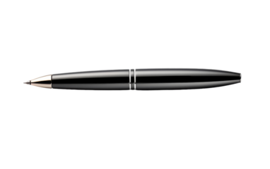 A sleek black pen with a shimmering silver tip against a pristine white backdrop