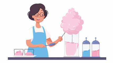 Person preparing cotton candy dessert flat vector isolated
