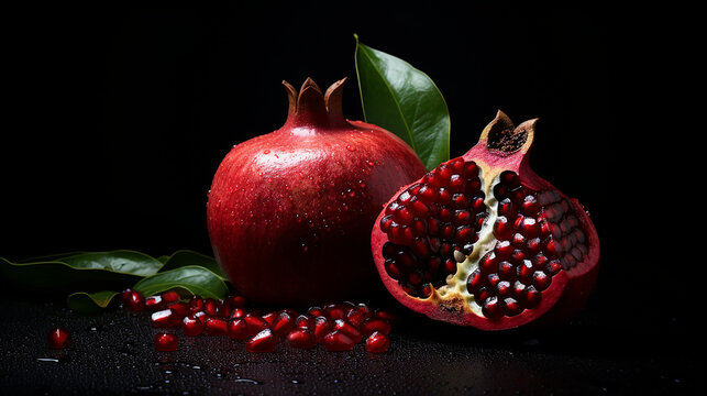 Pomegranate on a black background, advertising stock photo