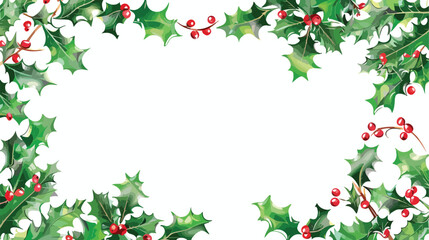Picture frame decorated with holly flat vector isolated