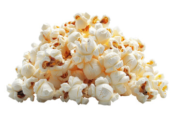 Pile of Popcorn fluffy kernels isolated on transparent background, clipart, cutout, png.