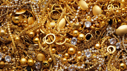Luxury golden jewelry pile background, precious gold jewels hd, jewellery