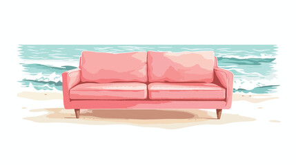 Fototapeta na wymiar Pink sofa in the sea flat vector isolated on white background