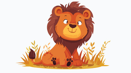 Lion sitting in grass flat vector isolated