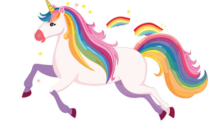 Unicorn horse with rainbows fart flat - obrazy, fototapety, plakaty