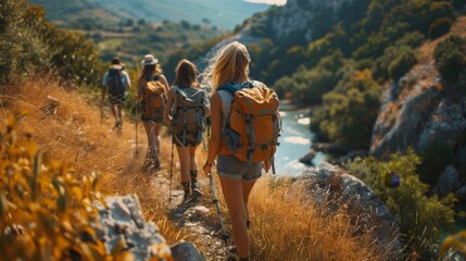 Vibrant adolescents embark on thrilling treks, captivated by the allure of outdoor exploration, seeking thrills in every step.
