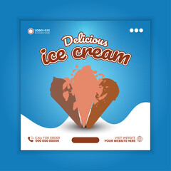 Delicious Ice Cream Social Media Post Design or Web Banner Design Template, Graphic Design, Illustration