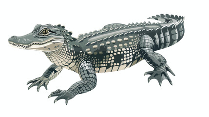 Grey alligator isolated on white background flat - obrazy, fototapety, plakaty