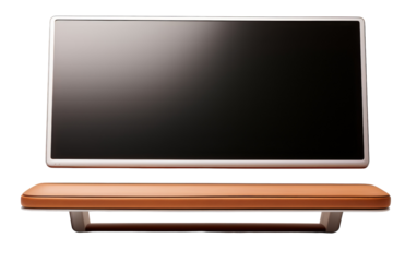 A computer monitor perched atop a rustic wooden shelf, blending modernity with tradition