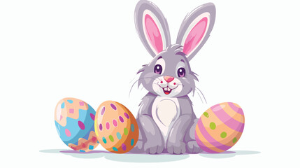 Bunny with colorful Easter eggs flat vector 