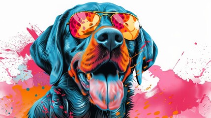 Portrait of a Labrador Retriever dog with sunglasses. Vector illustration. - obrazy, fototapety, plakaty