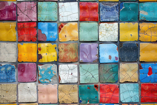 horizontal image of colourful worn tiles pattern background