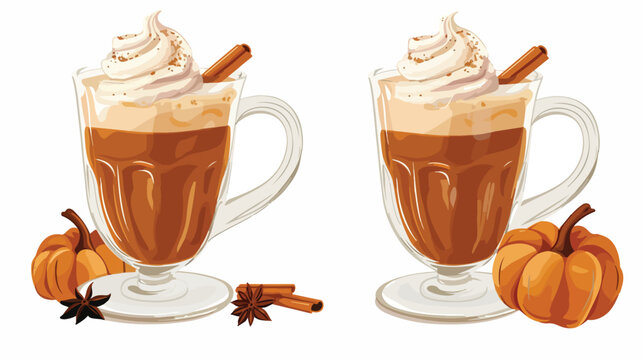 Pumpkin Coffee with Whipped Cream flat vector isolated