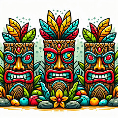 funny cartonized tiki mask texture pattern
