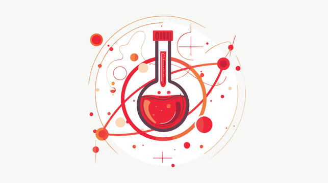 Red abstract linear rosette with test tube icon