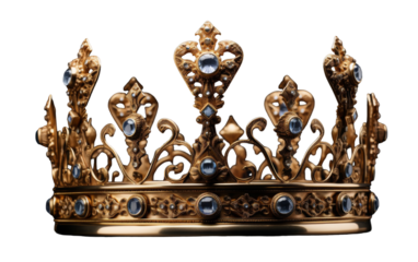 A golden crown adorned with shimmering blue stones, radiating with royal grace and elegance