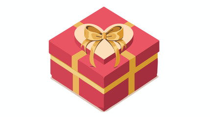 Red box with heart shaped gold ribbon flat vector isolated