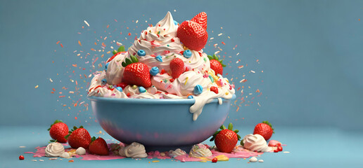 Top view of pink gelato scoop with strawberry isolated on transparent generative by ai..