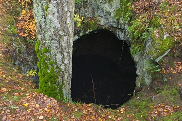 Closed Sillböle mine that was mined for iron ore in autumn, Kaivoksela, Finland.