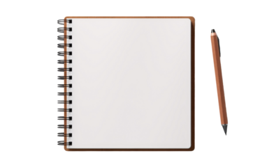 Notebook and pencil resting side by side on a wooden table